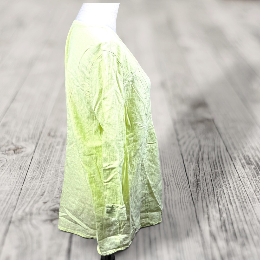 J. Jill XL Lime Green Cotton Gauze Tunic Top Boho Peasant Lightweight Blouse - Picture 2 of 7